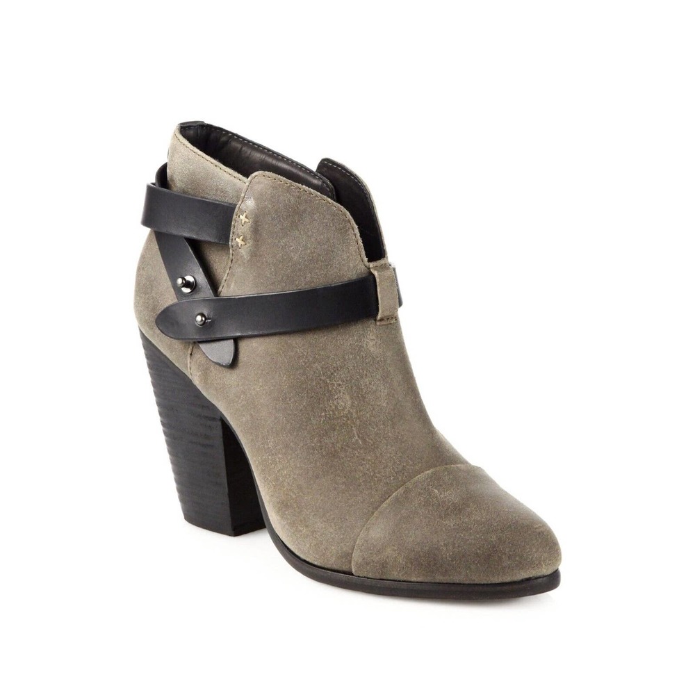 Rag & Bone Harrow Ankle Bootie Boot Block Heel Waxed Suede Round Toe Tau…